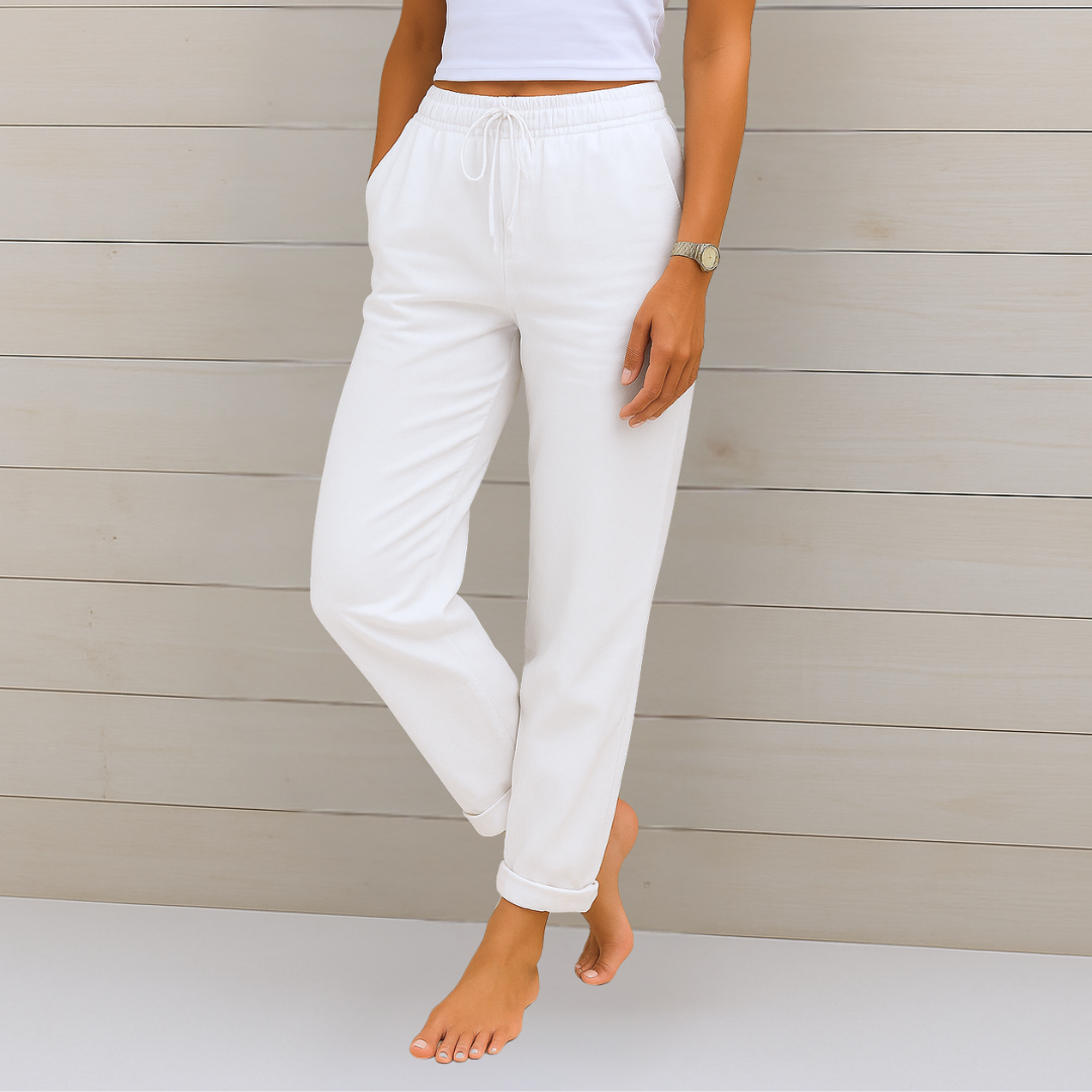 MAY | PANTALONES ELÁSTICOS DE LINO DE PRIMERA CALIDAD PARA MUJER