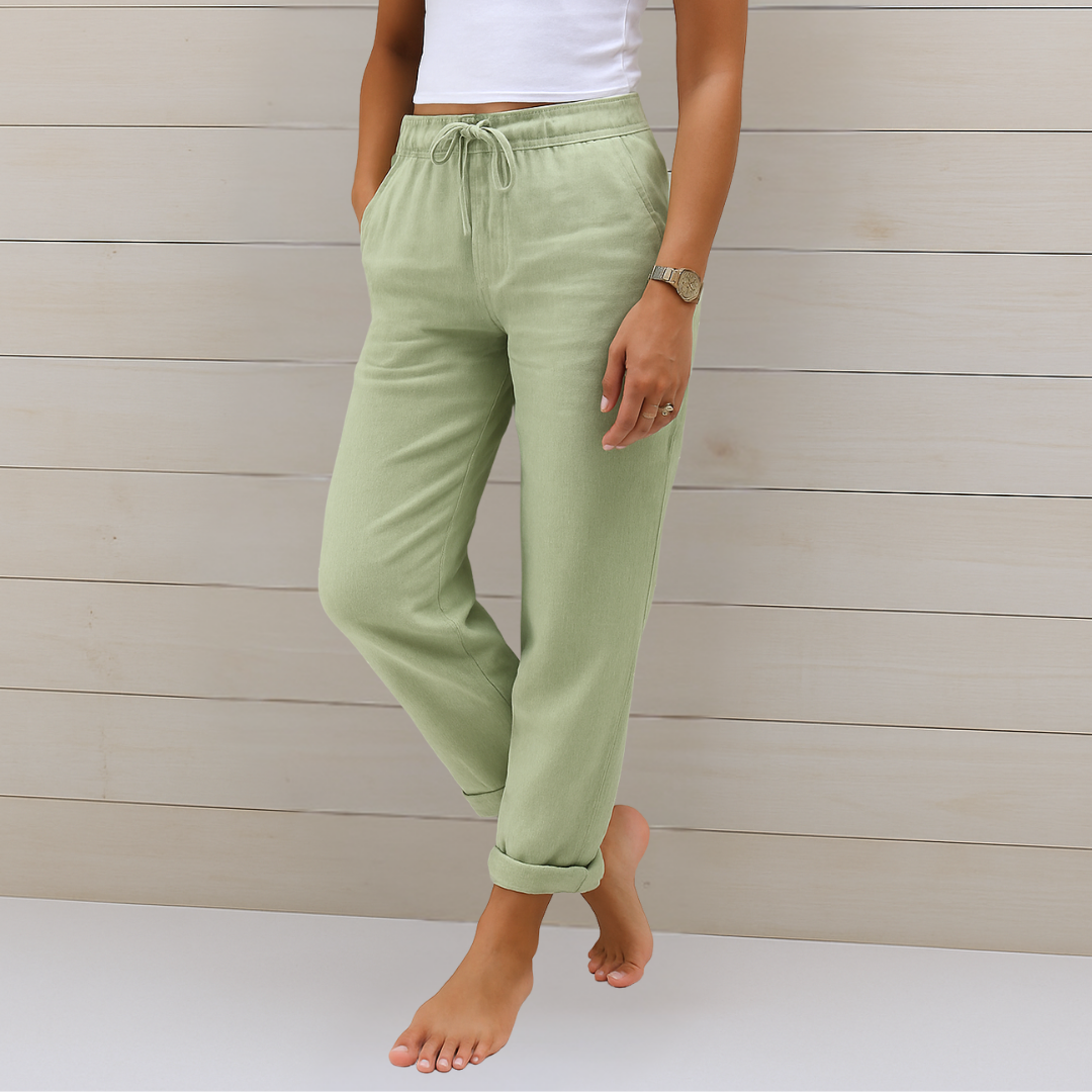 MAY | PANTALONES ELÁSTICOS DE LINO DE PRIMERA CALIDAD PARA MUJER