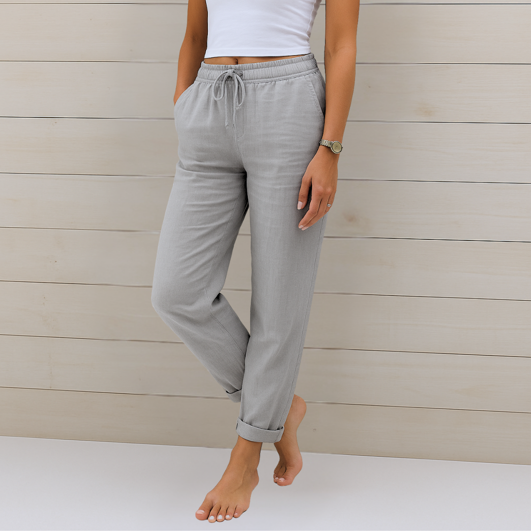 MAY | PANTALONES ELÁSTICOS DE LINO DE PRIMERA CALIDAD PARA MUJER
