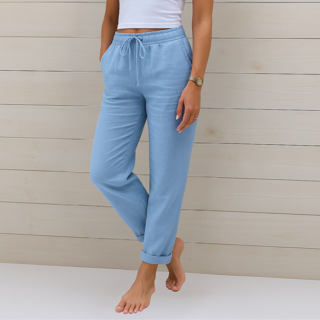 MAY | PANTALONES ELÁSTICOS DE LINO DE PRIMERA CALIDAD PARA MUJER