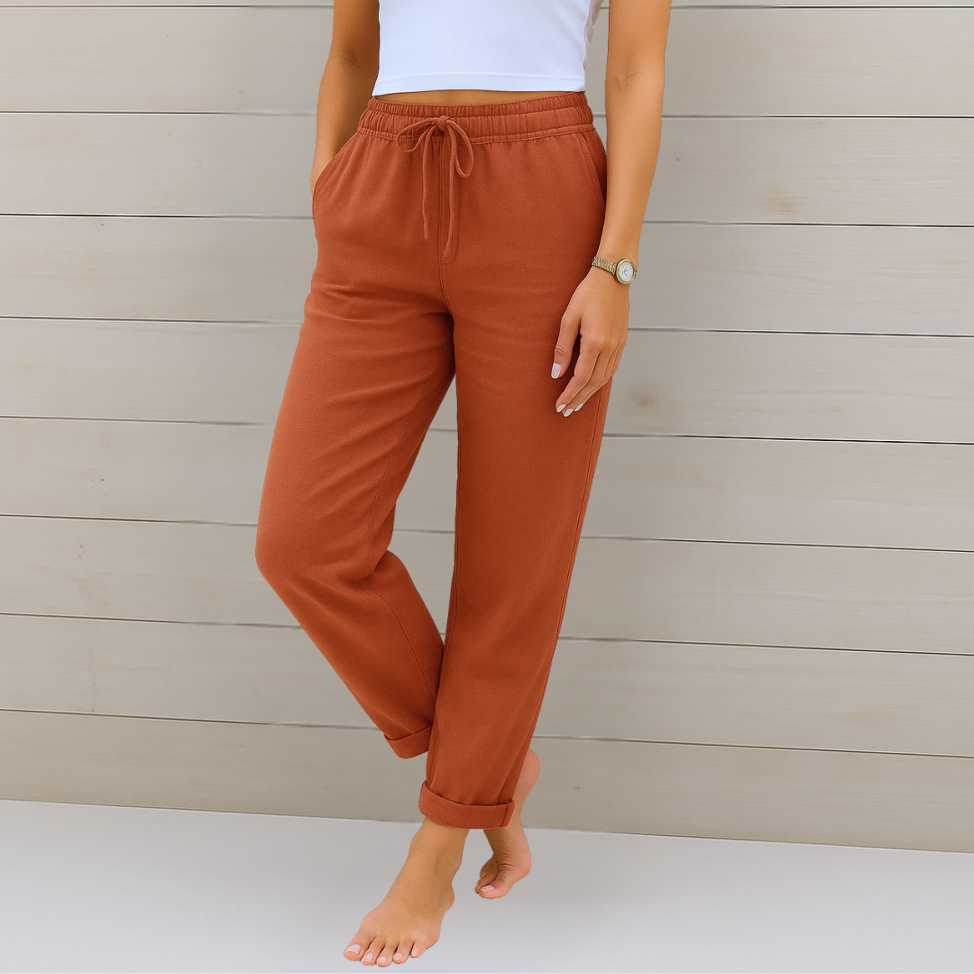 MAY | PANTALONES ELÁSTICOS DE LINO DE PRIMERA CALIDAD PARA MUJER