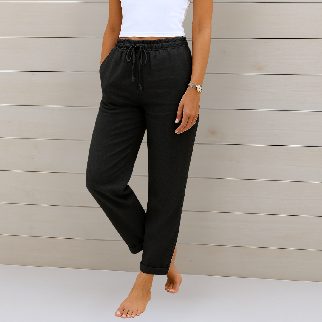 MAY | PANTALONES ELÁSTICOS DE LINO DE PRIMERA CALIDAD PARA MUJER
