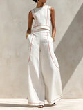 VITTORIA | CONJUNTO BLANCO CON TOP SIN MANGAS Y PANTALON DE PERNERA ANCHA