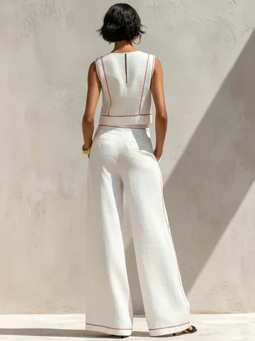 VITTORIA | CONJUNTO BLANCO CON TOP SIN MANGAS Y PANTALON DE PERNERA ANCHA