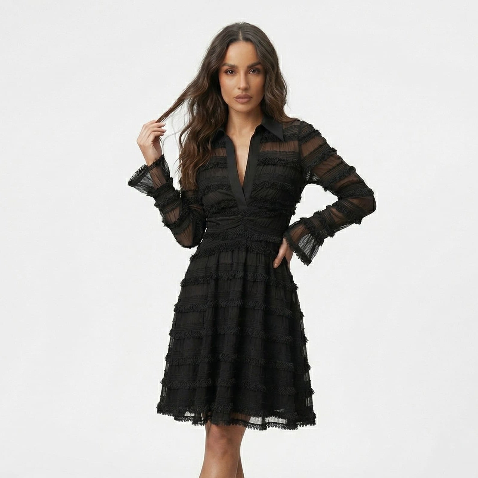 PARISA | VESTIDO MIDI CON FLECOS