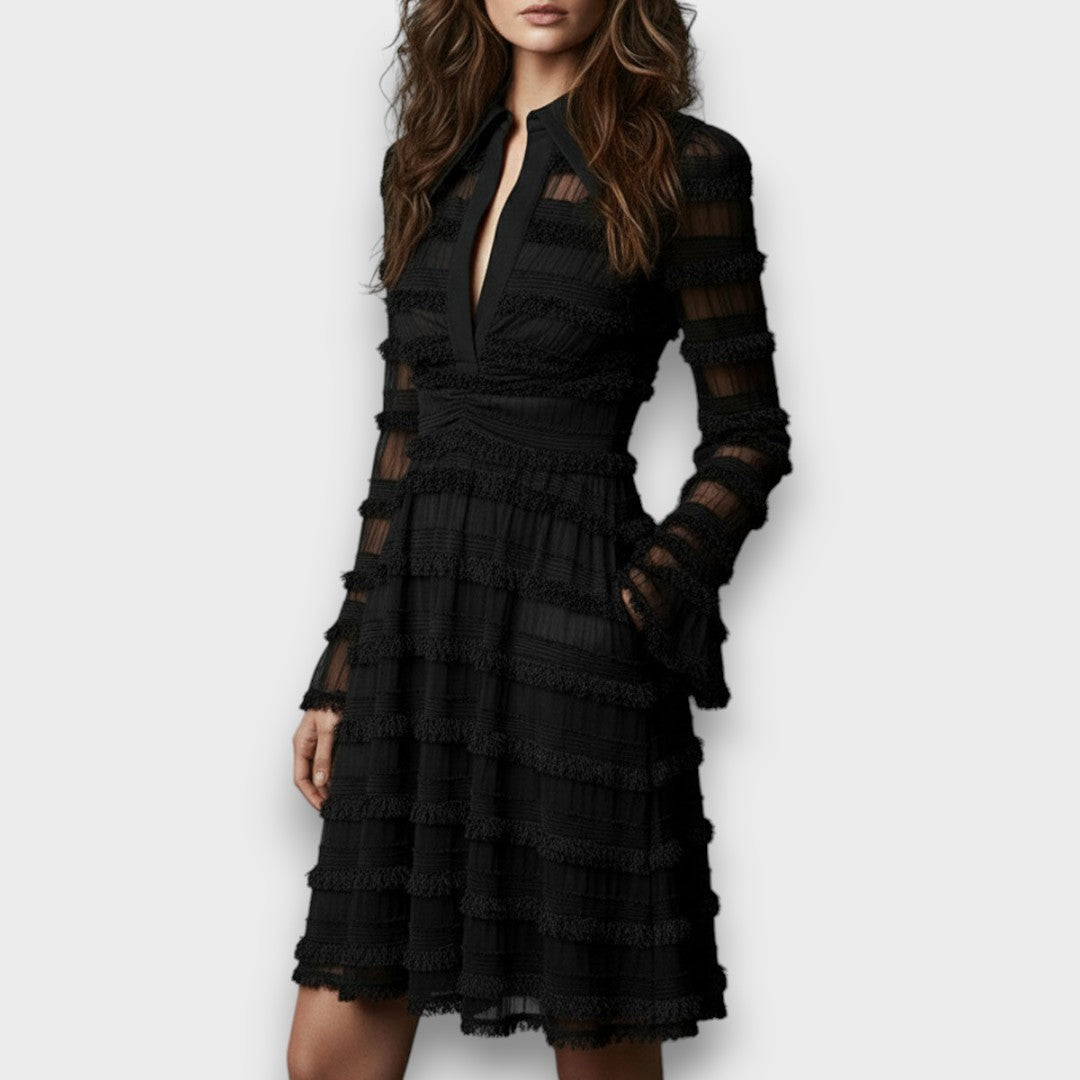 PARISA | VESTIDO MIDI CON FLECOS