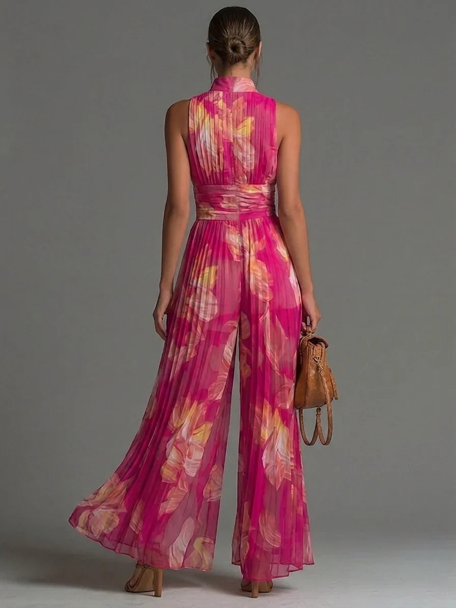 ZAKIRA | MONO CON CUELLO HALTER PLISADO Y PERNERA ANCHA