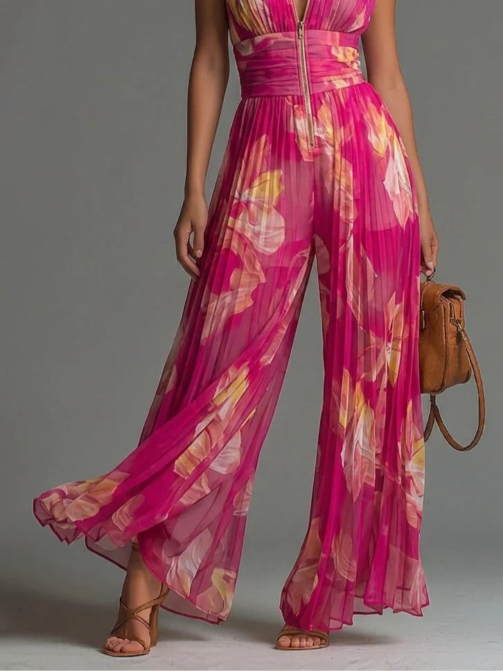 ZAKIRA | MONO CON CUELLO HALTER PLISADO Y PERNERA ANCHA